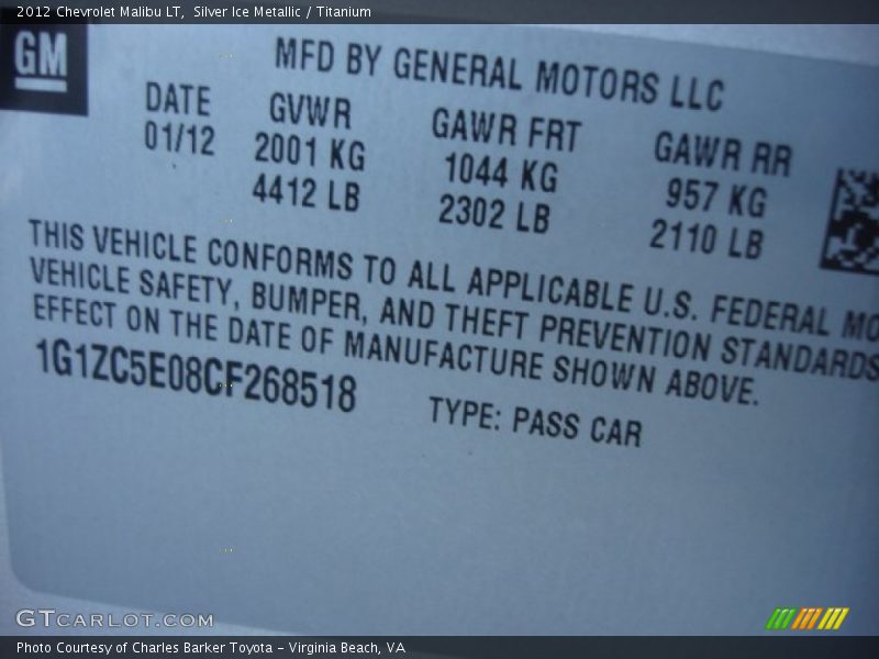 Silver Ice Metallic / Titanium 2012 Chevrolet Malibu LT