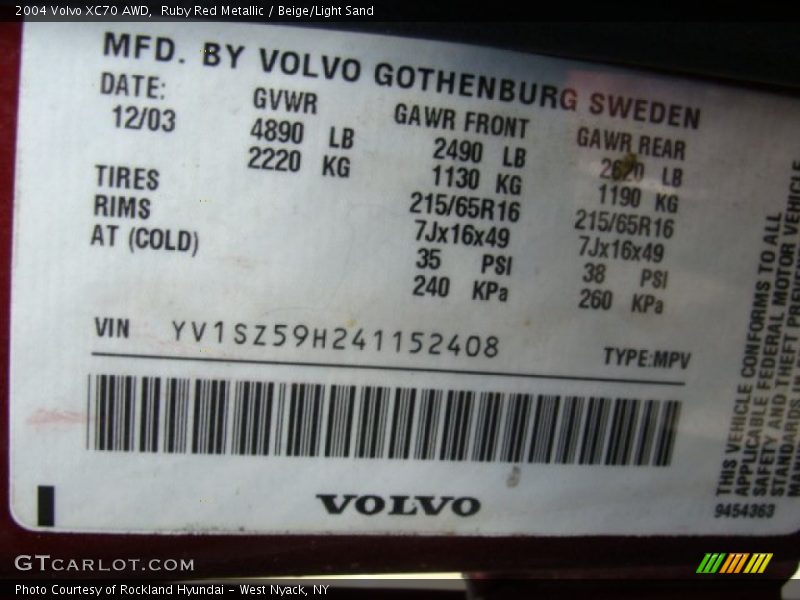 Ruby Red Metallic / Beige/Light Sand 2004 Volvo XC70 AWD
