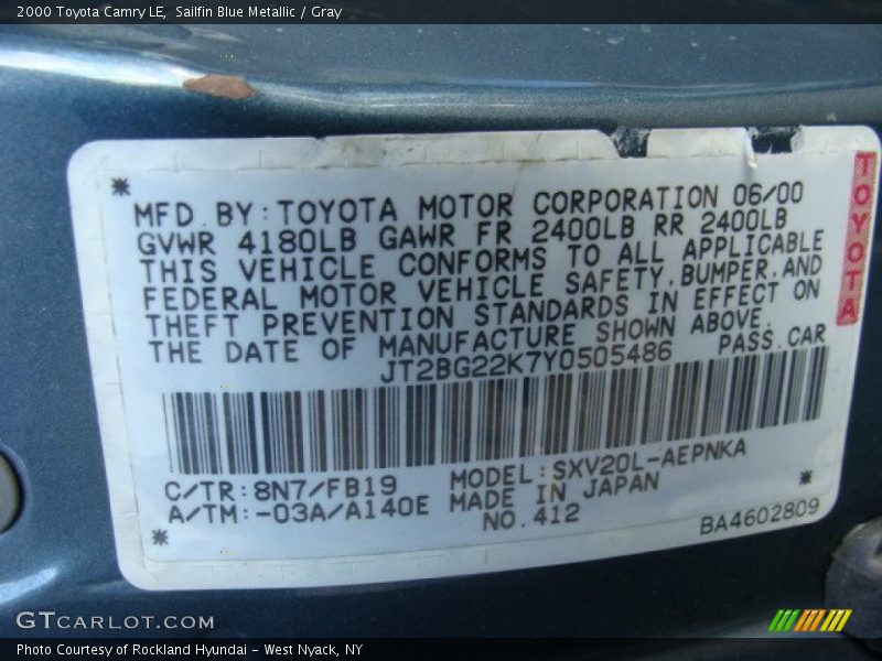 Sailfin Blue Metallic / Gray 2000 Toyota Camry LE