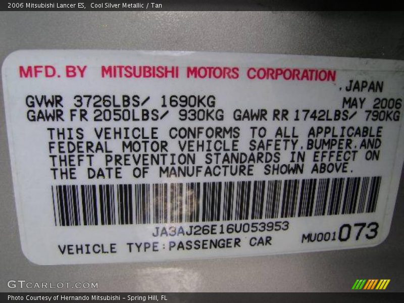 Cool Silver Metallic / Tan 2006 Mitsubishi Lancer ES
