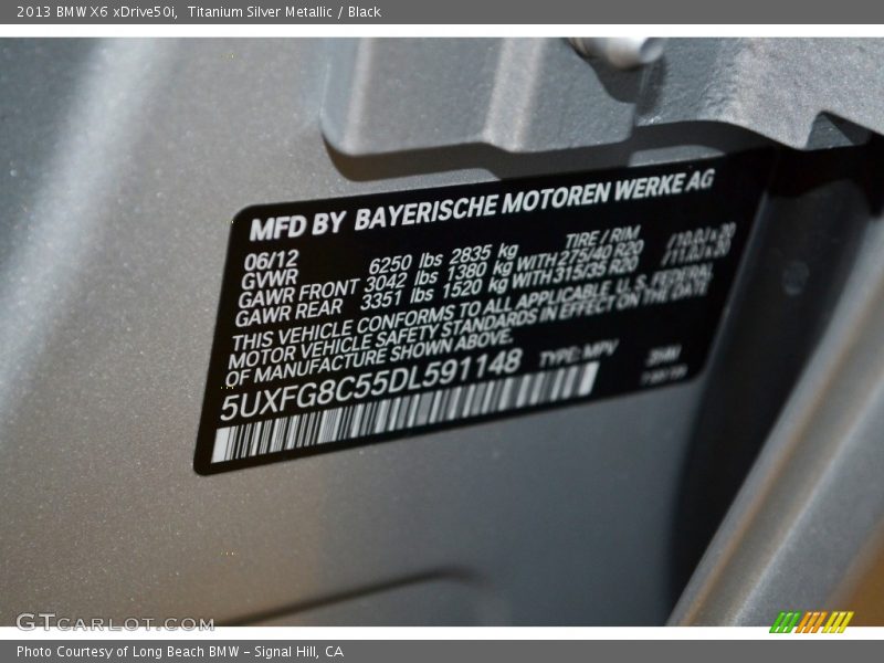 Titanium Silver Metallic / Black 2013 BMW X6 xDrive50i