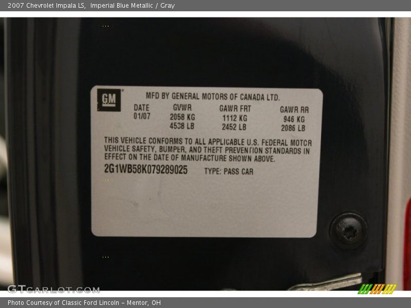 Imperial Blue Metallic / Gray 2007 Chevrolet Impala LS