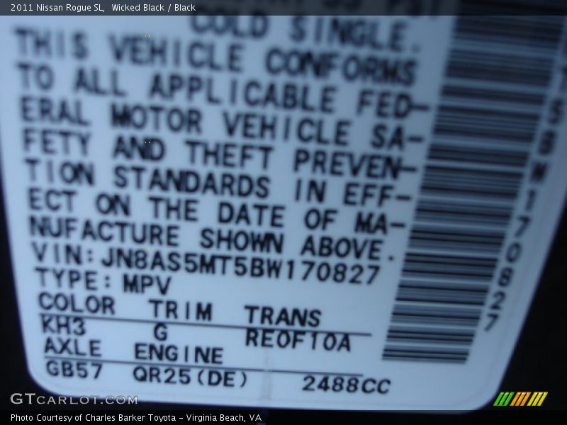 Wicked Black / Black 2011 Nissan Rogue SL