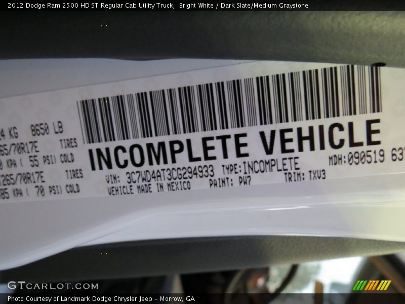 Bright White / Dark Slate/Medium Graystone 2012 Dodge Ram 2500 HD ST Regular Cab Utility Truck