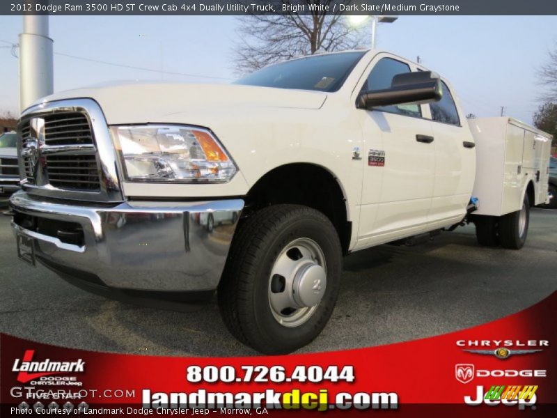 Bright White / Dark Slate/Medium Graystone 2012 Dodge Ram 3500 HD ST Crew Cab 4x4 Dually Utility Truck