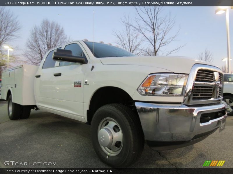 Bright White / Dark Slate/Medium Graystone 2012 Dodge Ram 3500 HD ST Crew Cab 4x4 Dually Utility Truck