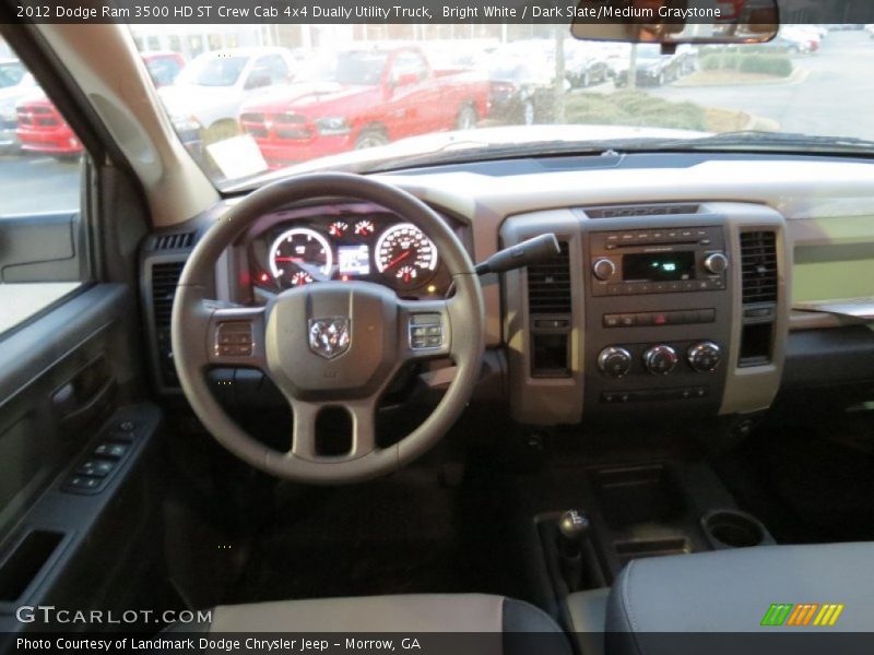 Bright White / Dark Slate/Medium Graystone 2012 Dodge Ram 3500 HD ST Crew Cab 4x4 Dually Utility Truck