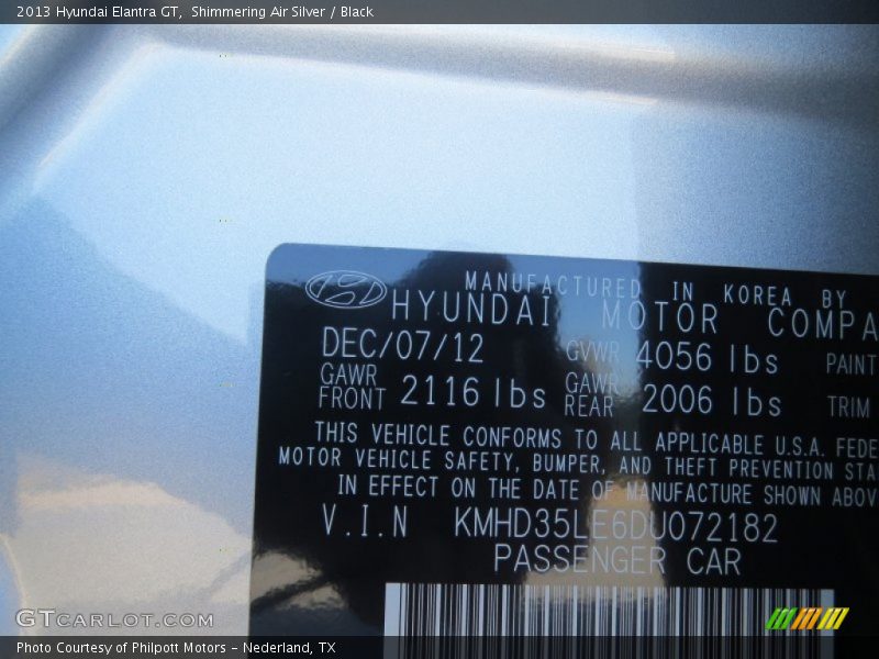 Shimmering Air Silver / Black 2013 Hyundai Elantra GT