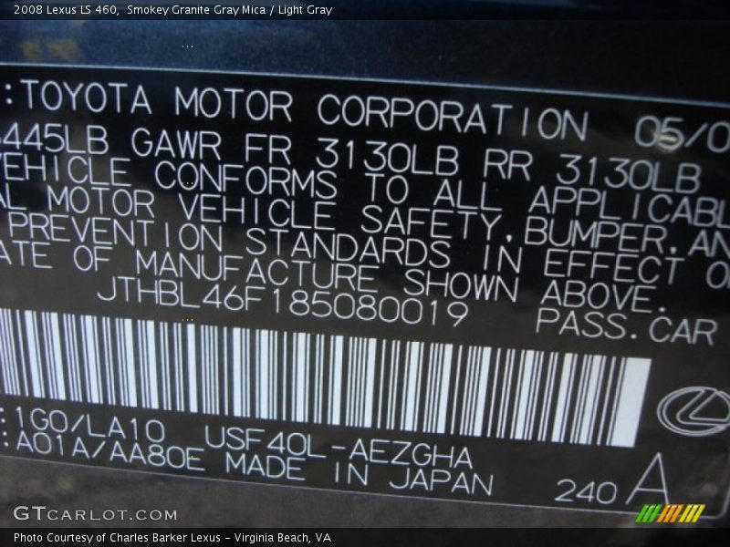 Smokey Granite Gray Mica / Light Gray 2008 Lexus LS 460