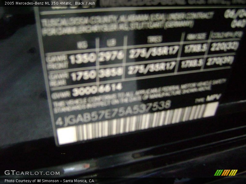 Black / Ash 2005 Mercedes-Benz ML 350 4Matic