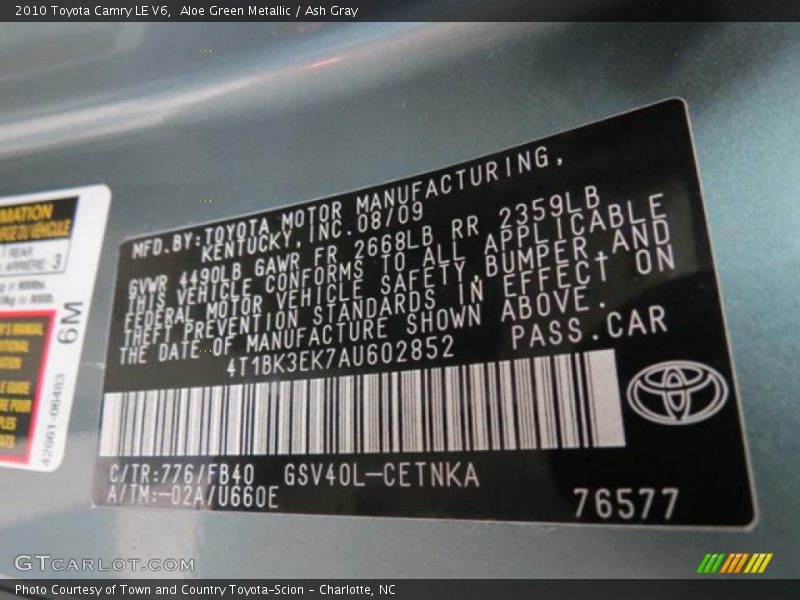 Aloe Green Metallic / Ash Gray 2010 Toyota Camry LE V6