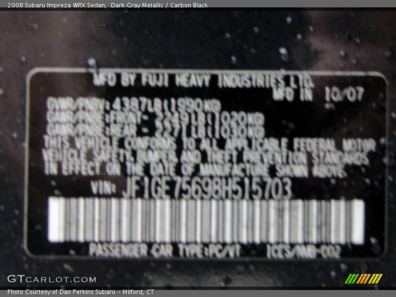 Dark Gray Metallic / Carbon Black 2008 Subaru Impreza WRX Sedan