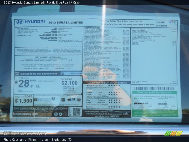 Pacific Blue Pearl / Gray 2013 Hyundai Sonata Limited