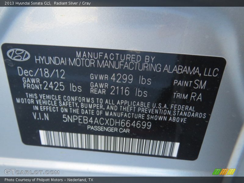 Radiant Silver / Gray 2013 Hyundai Sonata GLS
