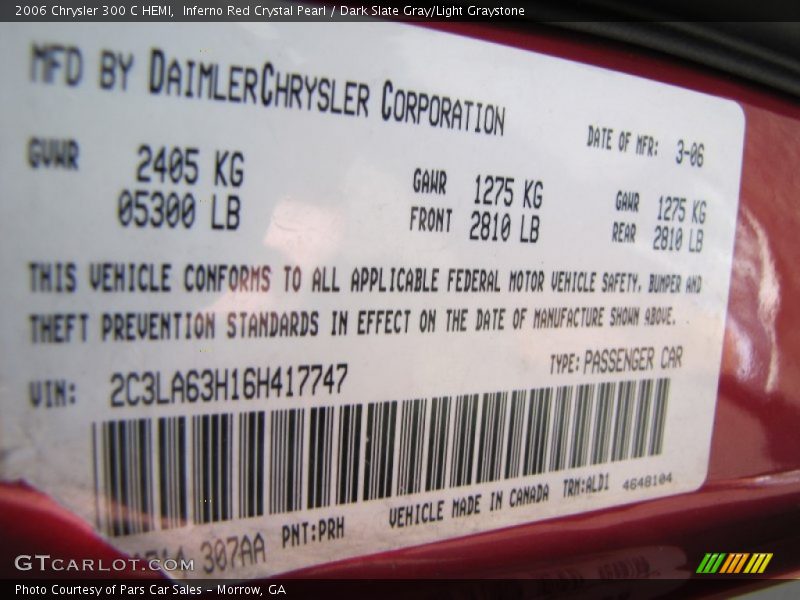 Inferno Red Crystal Pearl / Dark Slate Gray/Light Graystone 2006 Chrysler 300 C HEMI