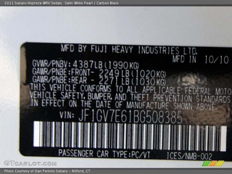 Satin White Pearl / Carbon Black 2011 Subaru Impreza WRX Sedan