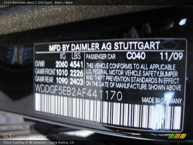 Black / Black 2010 Mercedes-Benz C 300 Sport