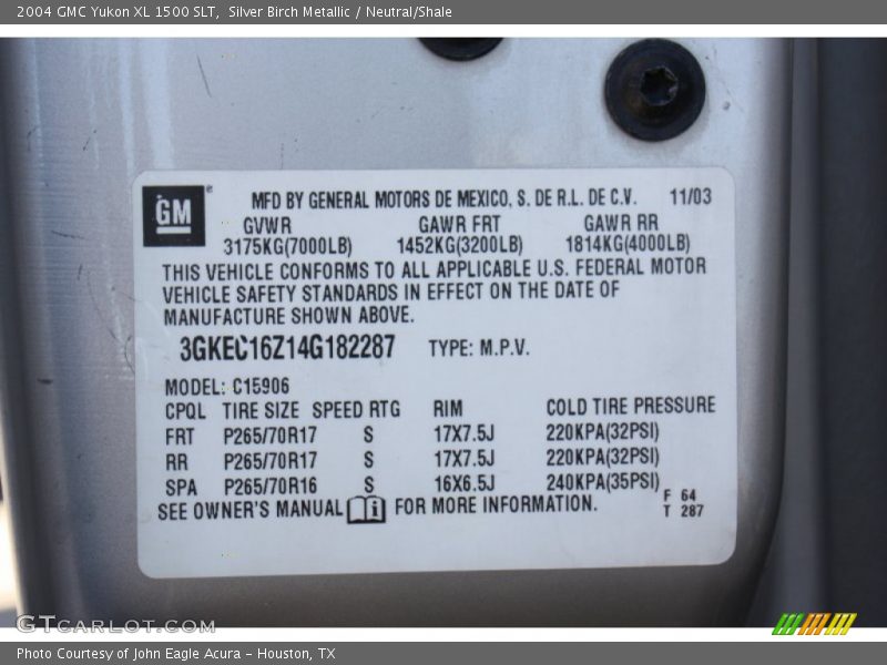Silver Birch Metallic / Neutral/Shale 2004 GMC Yukon XL 1500 SLT