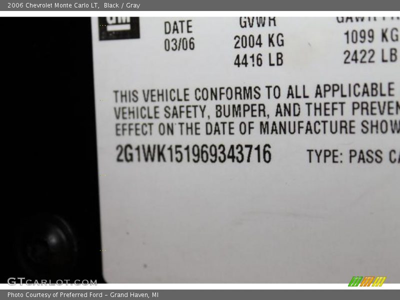 Black / Gray 2006 Chevrolet Monte Carlo LT