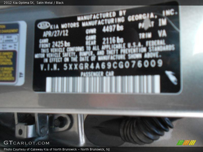 Satin Metal / Black 2012 Kia Optima SX