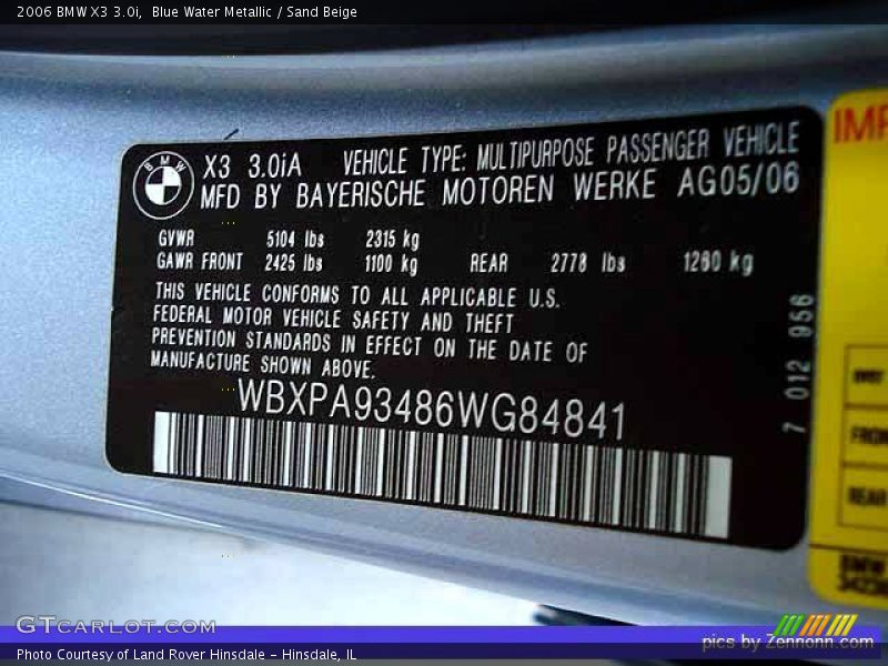 Blue Water Metallic / Sand Beige 2006 BMW X3 3.0i