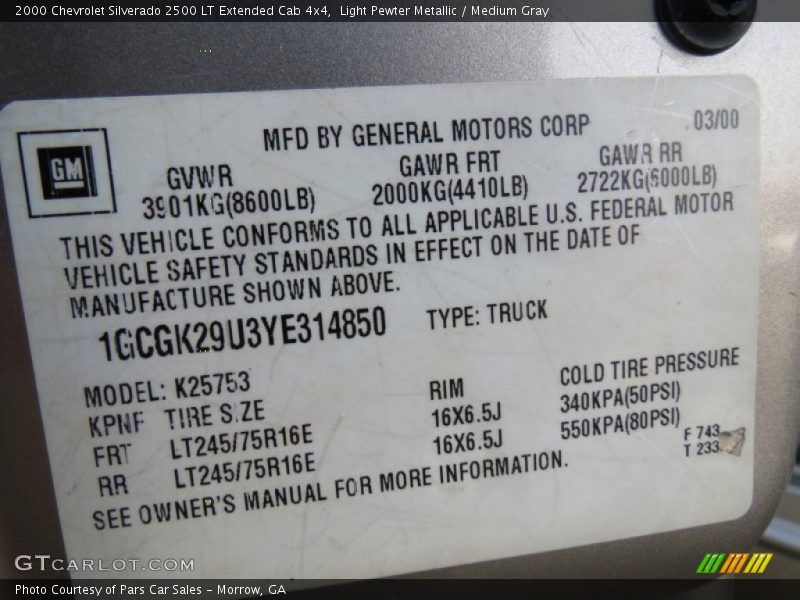 Light Pewter Metallic / Medium Gray 2000 Chevrolet Silverado 2500 LT Extended Cab 4x4