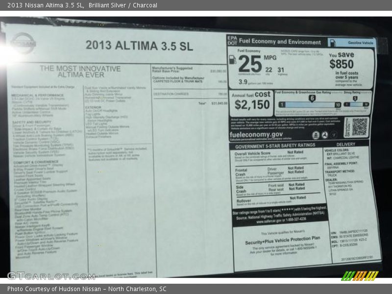 Brilliant Silver / Charcoal 2013 Nissan Altima 3.5 SL