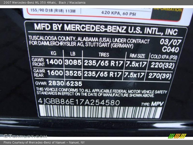 Black / Macadamia 2007 Mercedes-Benz ML 350 4Matic