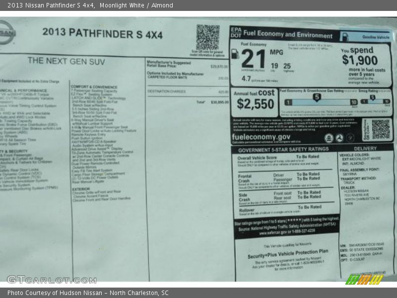 Moonlight White / Almond 2013 Nissan Pathfinder S 4x4