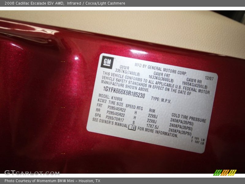 Infrared / Cocoa/Light Cashmere 2008 Cadillac Escalade ESV AWD