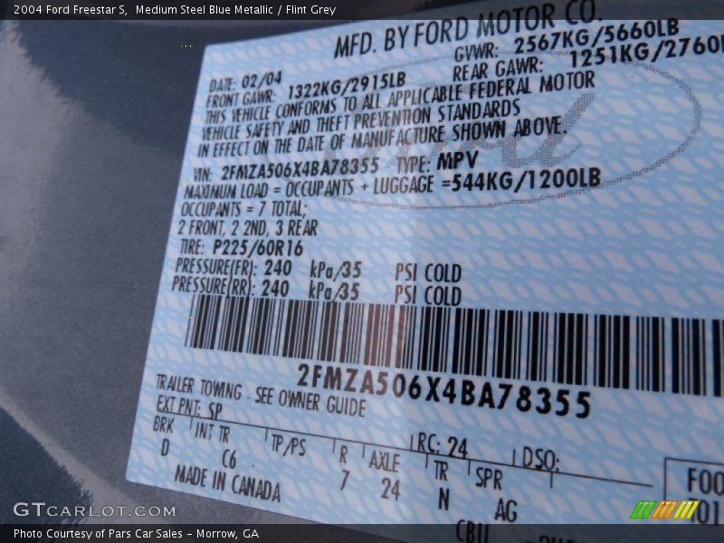 Medium Steel Blue Metallic / Flint Grey 2004 Ford Freestar S