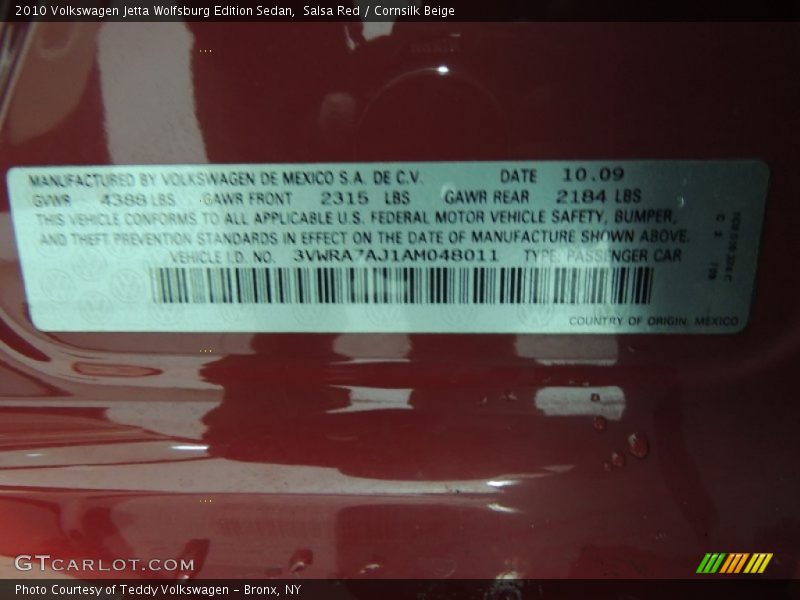 Salsa Red / Cornsilk Beige 2010 Volkswagen Jetta Wolfsburg Edition Sedan