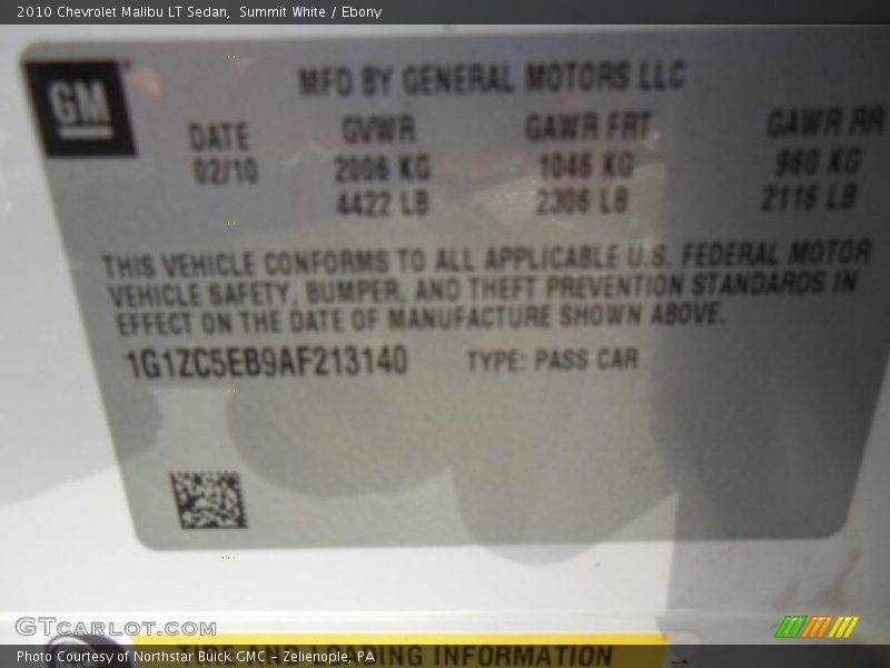 Summit White / Ebony 2010 Chevrolet Malibu LT Sedan
