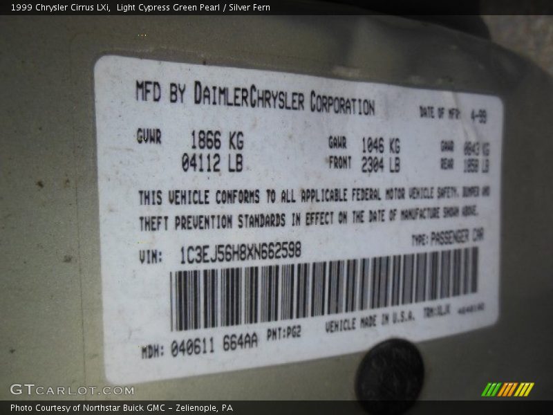 Light Cypress Green Pearl / Silver Fern 1999 Chrysler Cirrus LXi