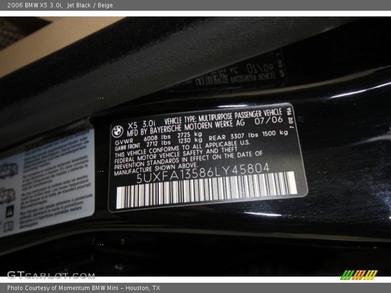 Jet Black / Beige 2006 BMW X5 3.0i