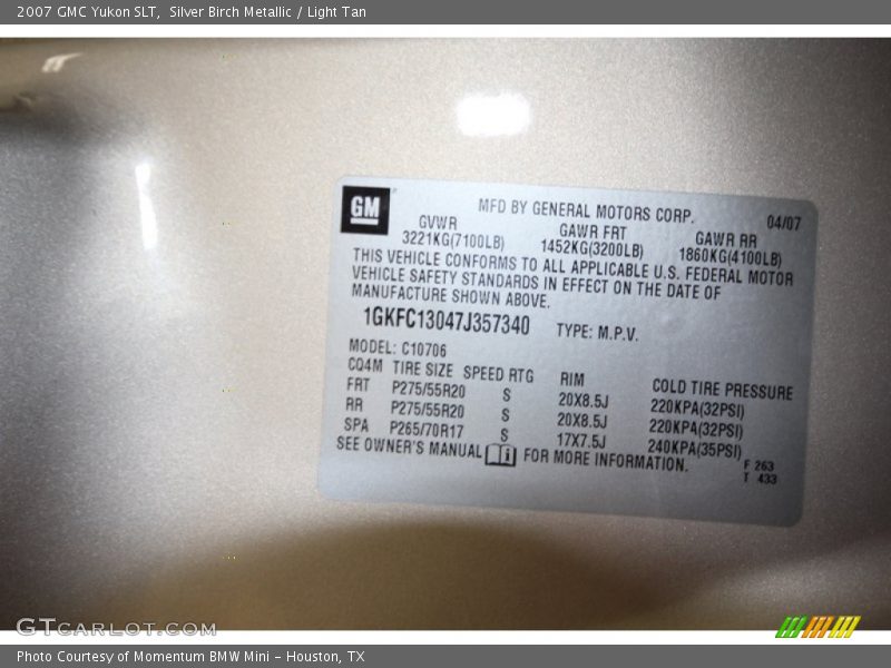 Silver Birch Metallic / Light Tan 2007 GMC Yukon SLT