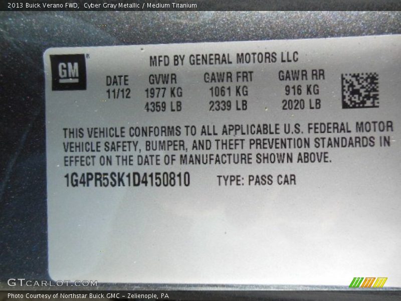 Cyber Gray Metallic / Medium Titanium 2013 Buick Verano FWD