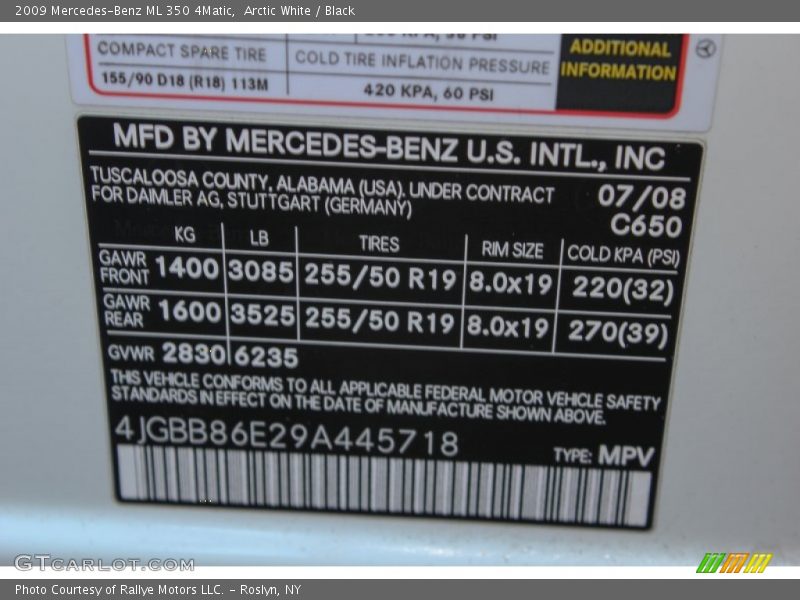 Arctic White / Black 2009 Mercedes-Benz ML 350 4Matic