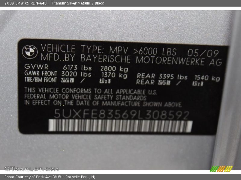 Titanium Silver Metallic / Black 2009 BMW X5 xDrive48i