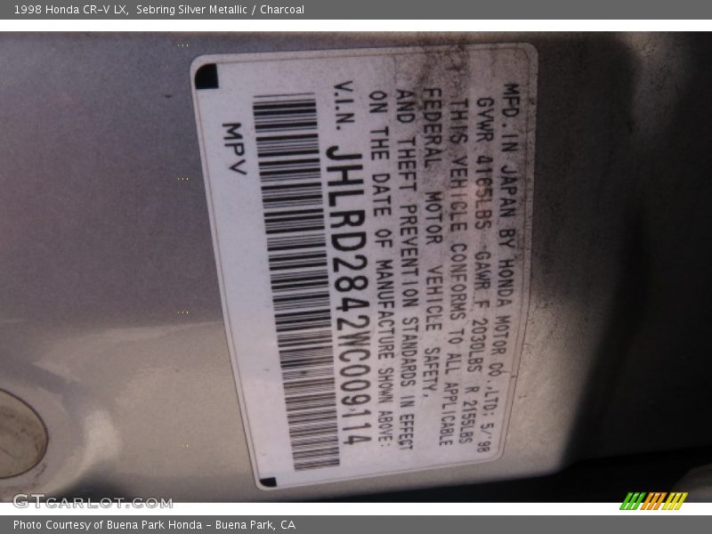 Sebring Silver Metallic / Charcoal 1998 Honda CR-V LX