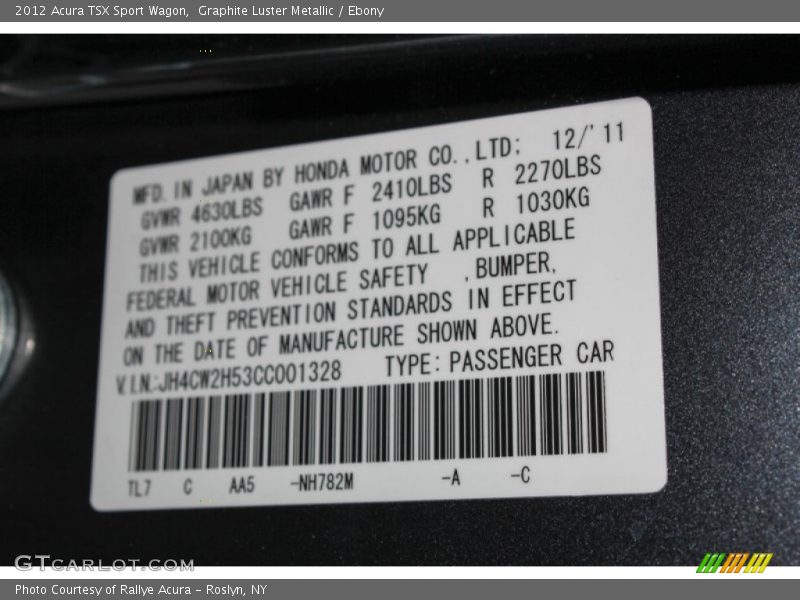 Graphite Luster Metallic / Ebony 2012 Acura TSX Sport Wagon