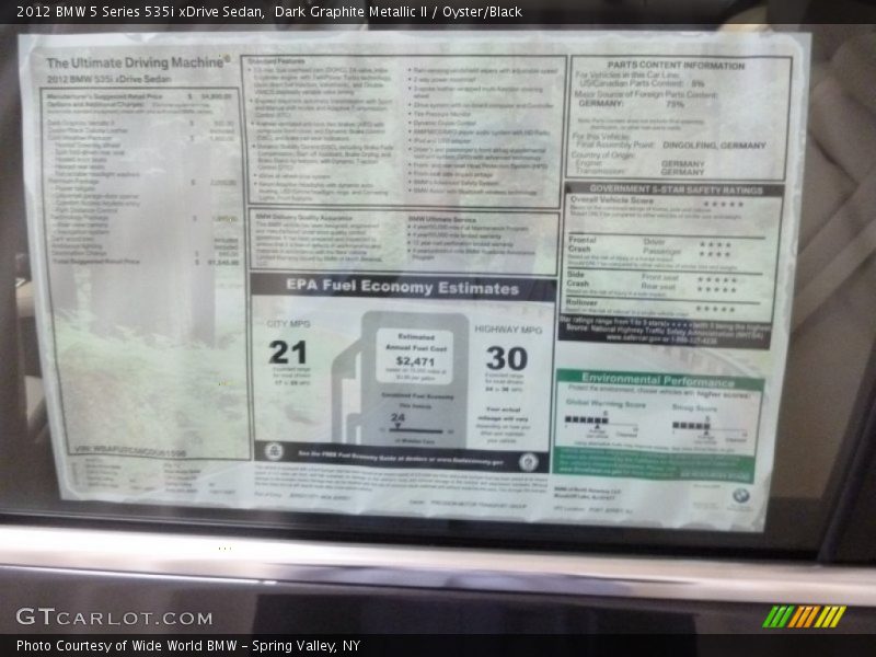 Dark Graphite Metallic II / Oyster/Black 2012 BMW 5 Series 535i xDrive Sedan