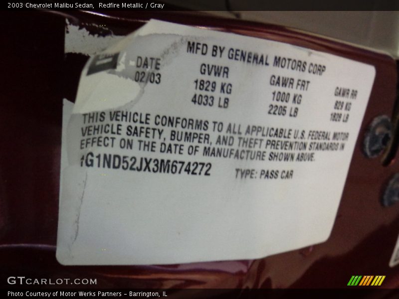Redfire Metallic / Gray 2003 Chevrolet Malibu Sedan