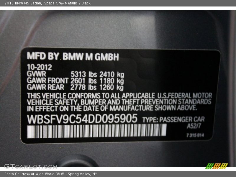 2013 M5 Sedan Space Grey Metallic Color Code A52