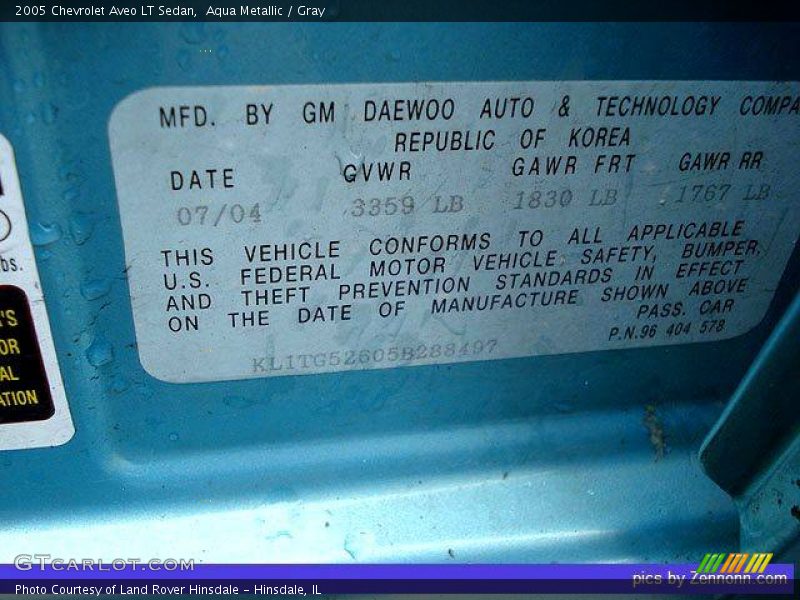 Aqua Metallic / Gray 2005 Chevrolet Aveo LT Sedan
