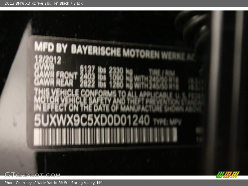 Jet Black / Black 2013 BMW X3 xDrive 28i