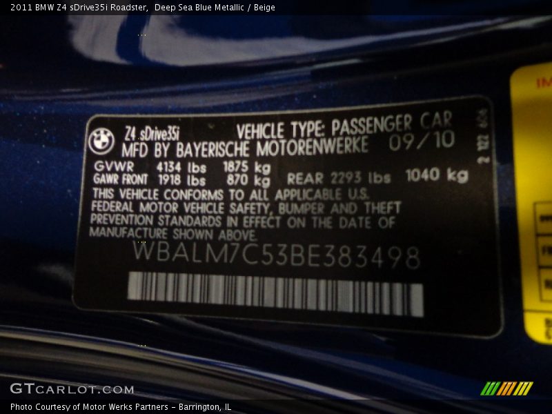 Deep Sea Blue Metallic / Beige 2011 BMW Z4 sDrive35i Roadster