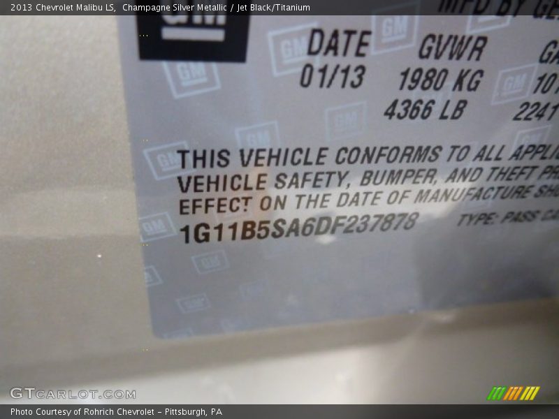 Champagne Silver Metallic / Jet Black/Titanium 2013 Chevrolet Malibu LS