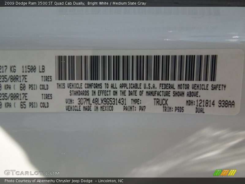 Bright White / Medium Slate Gray 2009 Dodge Ram 3500 ST Quad Cab Dually
