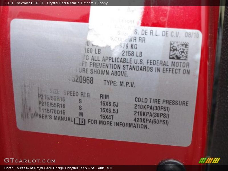 Crystal Red Metallic Tintcoat / Ebony 2011 Chevrolet HHR LT